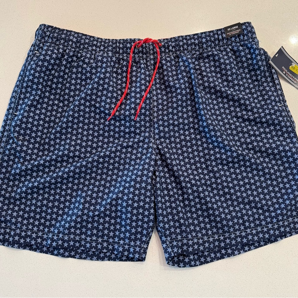 NWT Men's Roundtree & York Blue Star Print Swim Shorts Size XXL